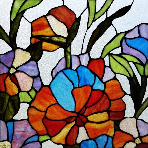 Custom Size Stained Glass Film,3D Frosted Static Cling Window Films,Decor Foil Stickers, Window Treatment for Square Glass Door