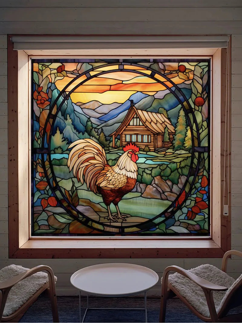 Stained Glass Window Film,Frosted Static Cling,Custom made to fit Window Size or Shape,Kitchen Bathroom Door Decor Peacock birds