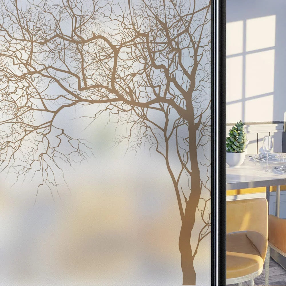 Custom Size Stained Glass Window Film,Frosted Privacy, Static Cling, Door Sticker,Bathroom, Home Decor, Tree, Mountain