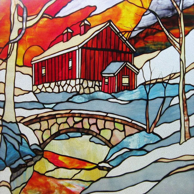 Stained Glass Window Film Frosted Glass Sticker Forest Customized Cartoon House Castle For Kids Room Door Home Decor