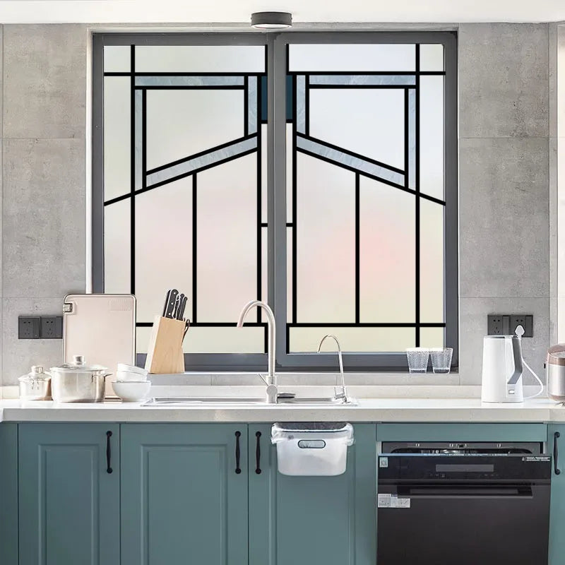 Custom size Window Film Stained Glass Films Square Window Sticker Retro Privacy Frosted Static Cling Home Decor  for Glass Door