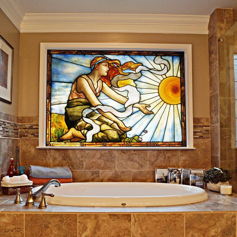 Stained Glass Window Film, Custom Size, Static Cling,Women Jesus Christ Angels Virgin Mary Picture ,Home Decor, Window Treatment