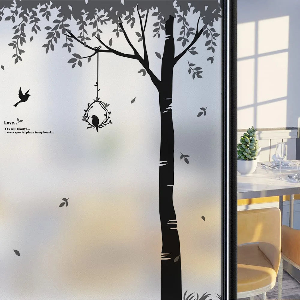 Custom Size Stained Glass Window Film,Frosted Privacy, Static Cling, Door Sticker,Bathroom, Home Decor, Tree, Mountain