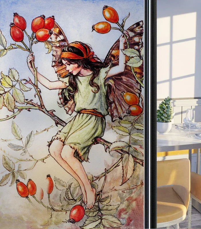 Custom Size Glass Window Film Static Cling Frosted Glass Films Foil Stickers Waterproof For Bathroom Kitchen Door Flower Fairy