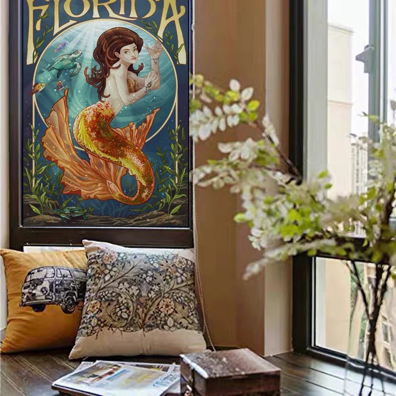 Custom Size Window Stained Glass Films,Mermaid with long hair Picture,Stickers For Bathroom Bedroom Door Office Home Decor