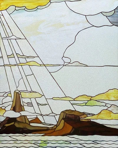 Frosted Stained Glass Window Film, Static Cling, Retro Door Sticker,Kitchen, Office, Home Decor, Customized,Sailboat