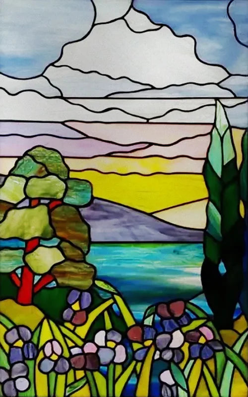 Custom Size Stained Glass Stickers,Static Cling,Frosted Privacy Print, Tree,Rivers for Window, Door, Home Decor