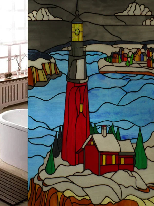 Stained Glass Window Film, Frosted Glass Sticker, Custom Size Castle Cartoon Pattern for Kids Room Door, Poster, Home Decor