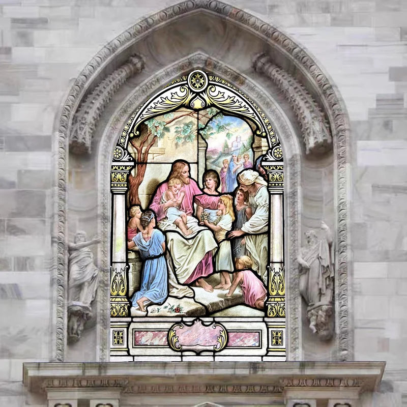 Custom Frosted Stained Glass Window Film, Static Cling ,Church Jesus Christ Blessed Mary Stickers, Window Treatment, Home Decor