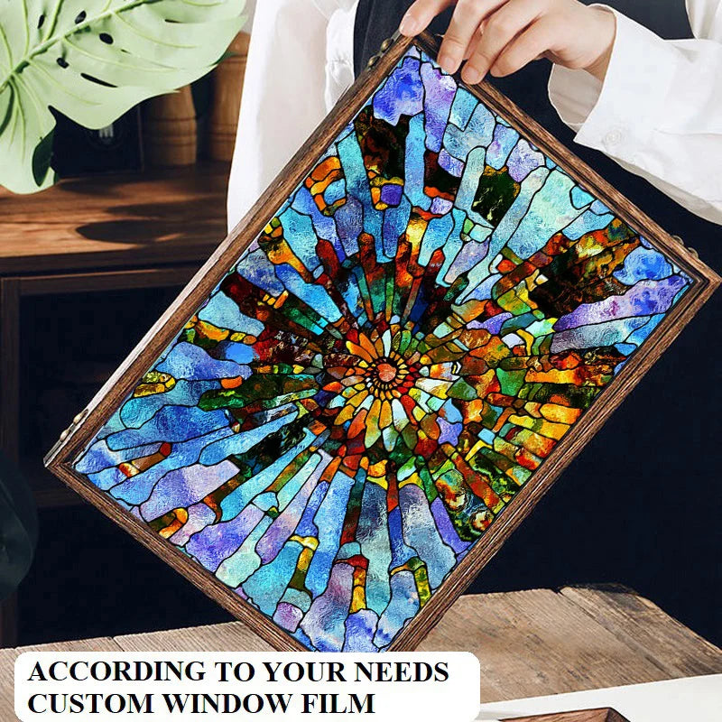 Stained Glass Window Film Frosted Glass Sticker Forest Customized Abstract design for Bathroom Kitchen Door Office Home Decor