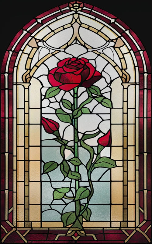 Rose Stained Glass Window Film, Frosted Window Film, ,Privacy,No Glue, Static Cling, Home Decorative