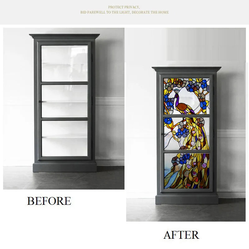 Customized Size No Glue Static Cling Frosted Stained Glass Film Window Films Sticker for Bathroom Door Home Decor Church Peacock