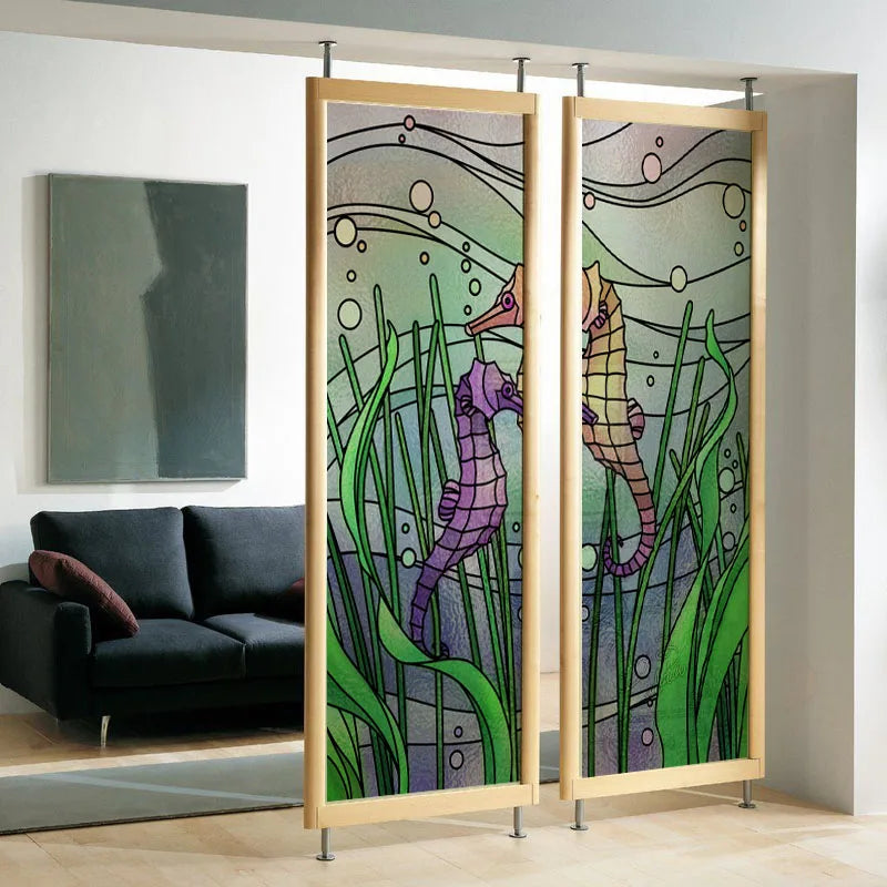 Custom Size Window Stained Glass Films,Fish,Sea World Stickers For Bathroom Bedroom Door Office Home Decor