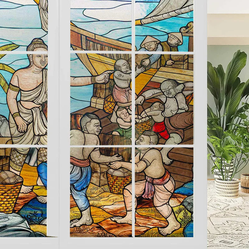 Customized Size No Glue Static Cling Frosted Stained Glass Film Window Films Sticker for Bathroom Door Home Decor People Girls