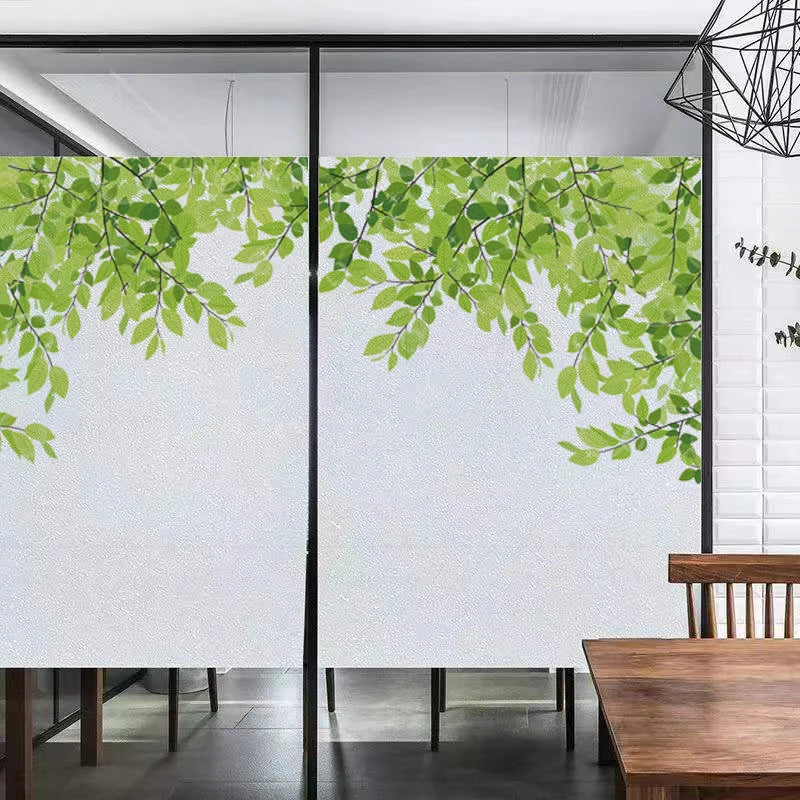 Frosted Stained Glass Window Film, Customized Decor Design, Leaf Static Cling Sticker,Home Decor Foil, Treatment