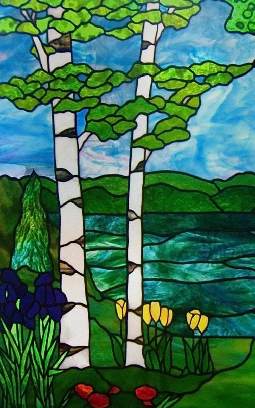 Custom Size Stained Glass Stickers,Static Cling,Frosted Privacy Print, Tree,Rivers for Window, Door, Home Decor