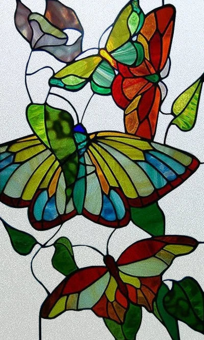 Custom size Glass Films,Stained Glass Stickers Static Cling,Frosted Privacy Print Dragonfly Butterfly for Window Door Home Decor
