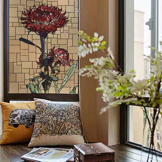 Frosted Stained Glass Window Film, Customized Art Deco Design, Flowers Static Cling Sticker,Home Decor Foil, Treatment