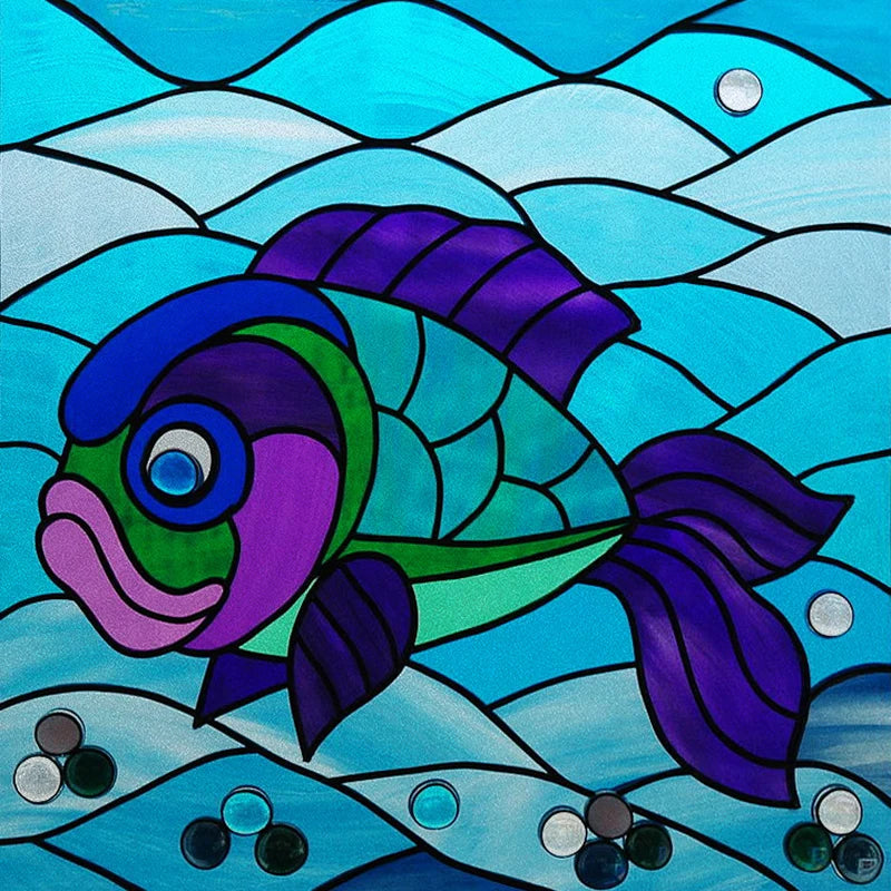 Custom size Window Film Stained Glass Films Frosted Privacy Static Cling Background Sticker Aquarium Ocean Poster Fish Tank Film