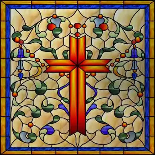 Custom Frosted Stained Glass Window Film,Sataic Cling Window Films,Retro Church Cross Dove Decor Foil Stickers Window Treatment