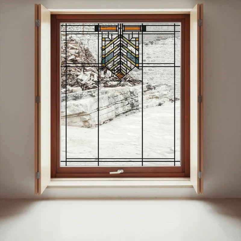 Stained Glass Window Film Transparent Glass Sticker Static Cling Prairie Scottish Style Office Door Anticollision Home Decor