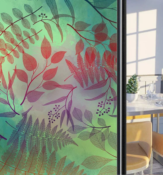 Customized Frosted Stained Glass Window Film, Art Deco Design Leaves,Static Cling, Remove Door Sticker,Home Decor
