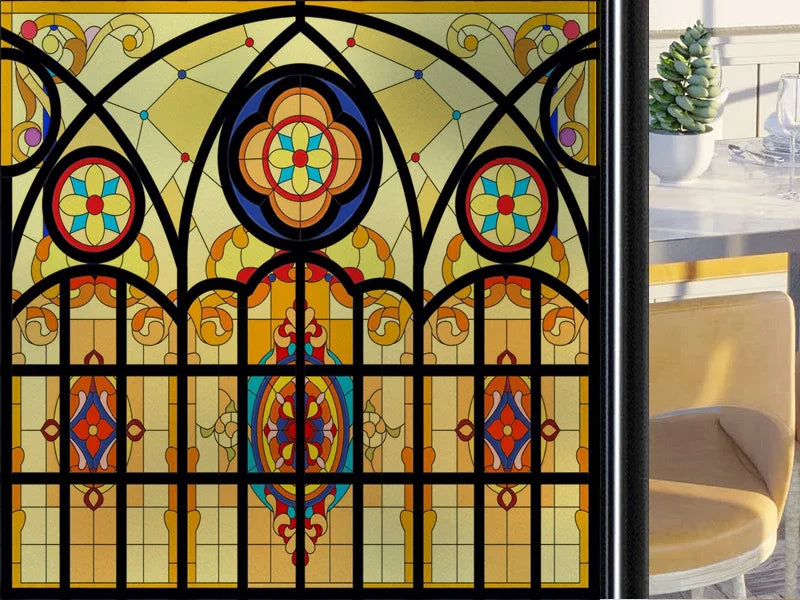 Frosted Stained Glass Window Film, Customized Art Deco Design, Static Cling Door Sticker,Home Decor Foil, Treatment