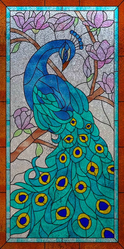 Custom Size 3D Matte Window Film, Stained Glass, Decorative UV Window Sticker, Privacy Frosted Static Cling, Home Decal,Peacock