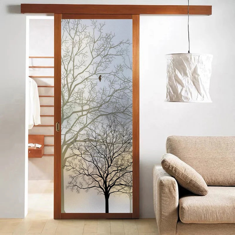 Custom Size Stained Glass Window Film,Frosted Privacy, Static Cling, Door Sticker,Kitchen and Bathroom, Tree Home Decor