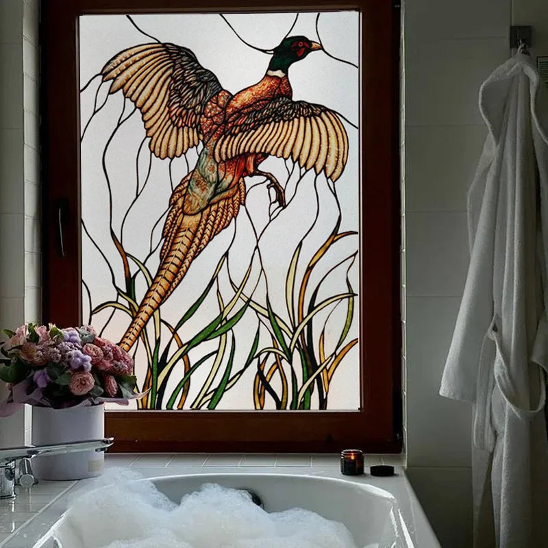 Custom Size Window Stained Glass Films,Bird,Peacock, Static Cling Stickers For Bathroom Bedroom Door Office Home Decor