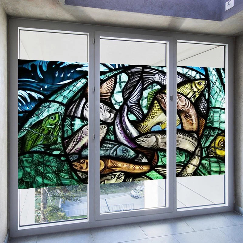 Custom Size Glass Window Film Static Cling Frosted Glass Films Stickers For Wardrobe Bathroom Kitchen Door Fish Dolphin Poster