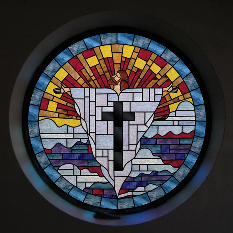 Customized Stained Glass Window Glass Films,Privacy Frosted Static Cling, Classic Pattern for Round Door, Home Decor