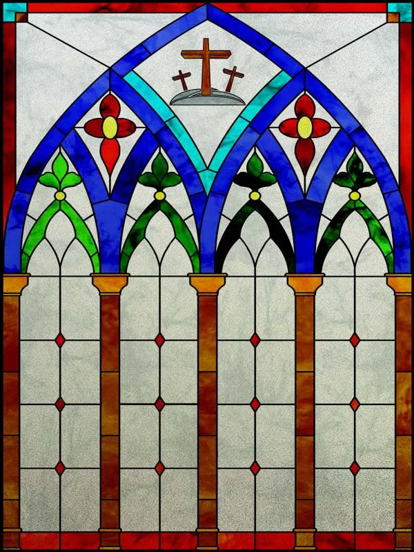 Custom Frosted Stained Glass Window Film,PVC Static Cling Films,Cross Church Decor Foil Stickers