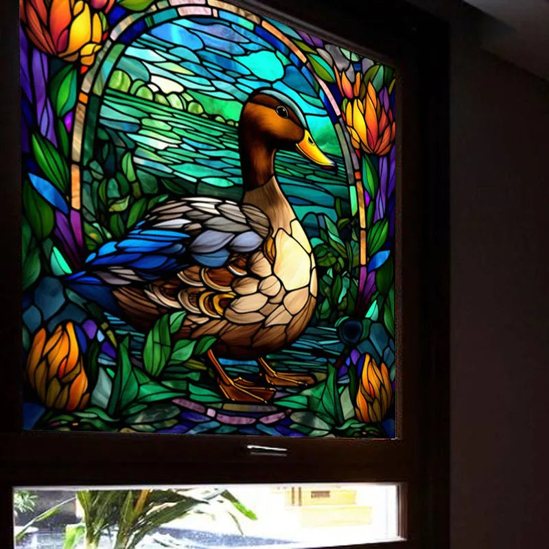 Stained Glass Window Film,Frosted Static Cling,Custom made to fit Window Size or Shape,Kitchen Bathroom Door Decor Peacock birds