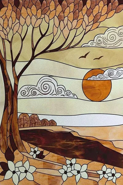 Custom size Glass Films,Stained Glass Stickers Static Cling,Frosted Privacy Print Flower,Tree,Rivers For Window Door Home Decor