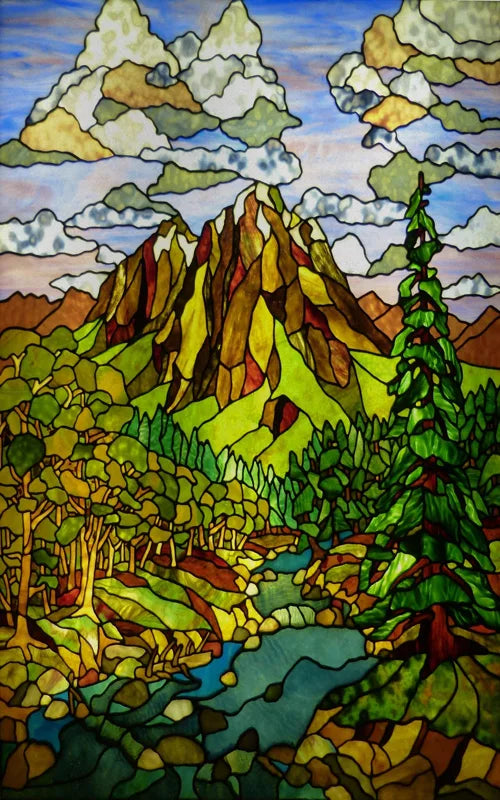 Custom Size Stained Glass Stickers,Static Cling,Frosted Privacy Print, Tree,Rivers for Window, Door, Home Decor