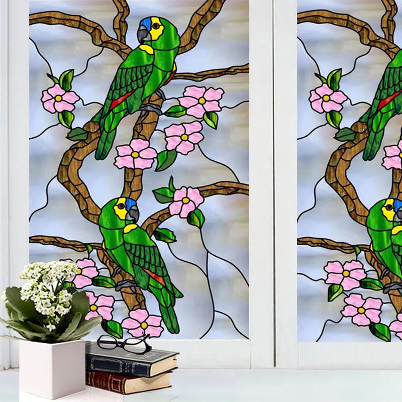 Window Film Stained Glass Stickers,Custom size Static Cling,Frosted Privacy Print Bird,Peacock,Heron,Owl,For Window Home Decor