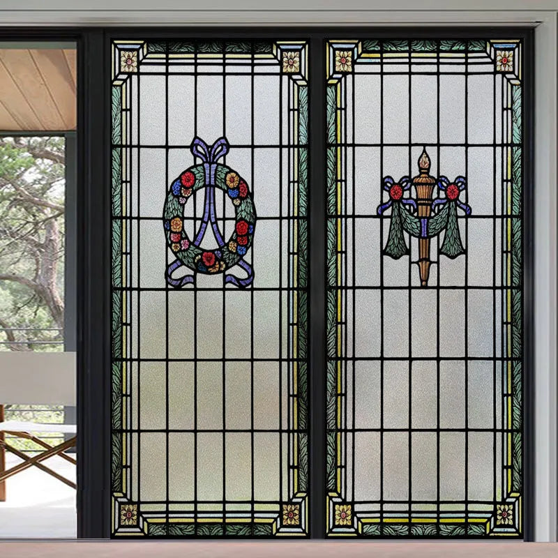 Custom Size Stained Glass Window Film, Frosted Privacy, Static Cling, Retro Matte Sticker, Bathroom Door, Office, Home Decor