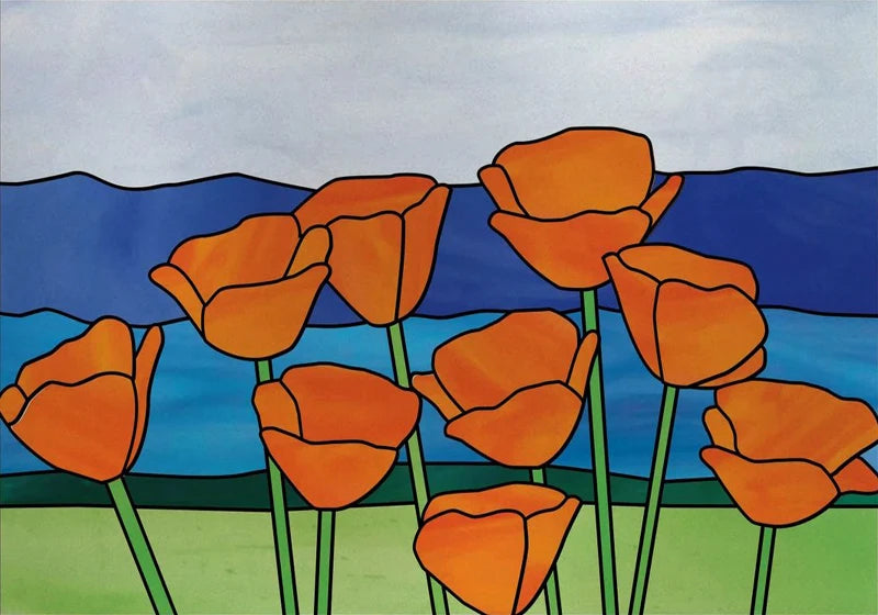 Landscape painting Stained Glass Films Transom/Windows Film Glass Sticker Static Cling Retro Vintage Style Custom Size