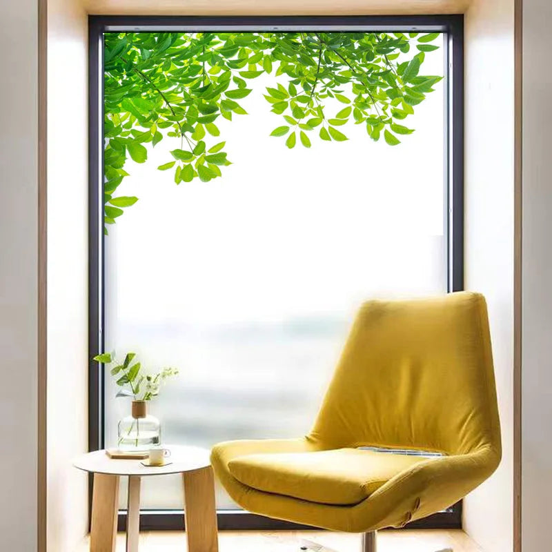 Stained Glass Vinyl Window Stickers Luxury Frosted Surface Bedroom Bathroom Decor Window Film Privacy Green Leaves Custom Size