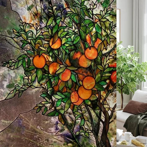 Custom size Glass Films,Stained Glass Stickers Static Cling,Frosted Privacy Print Tree,Rivers,Hill For Window Door Home Decor