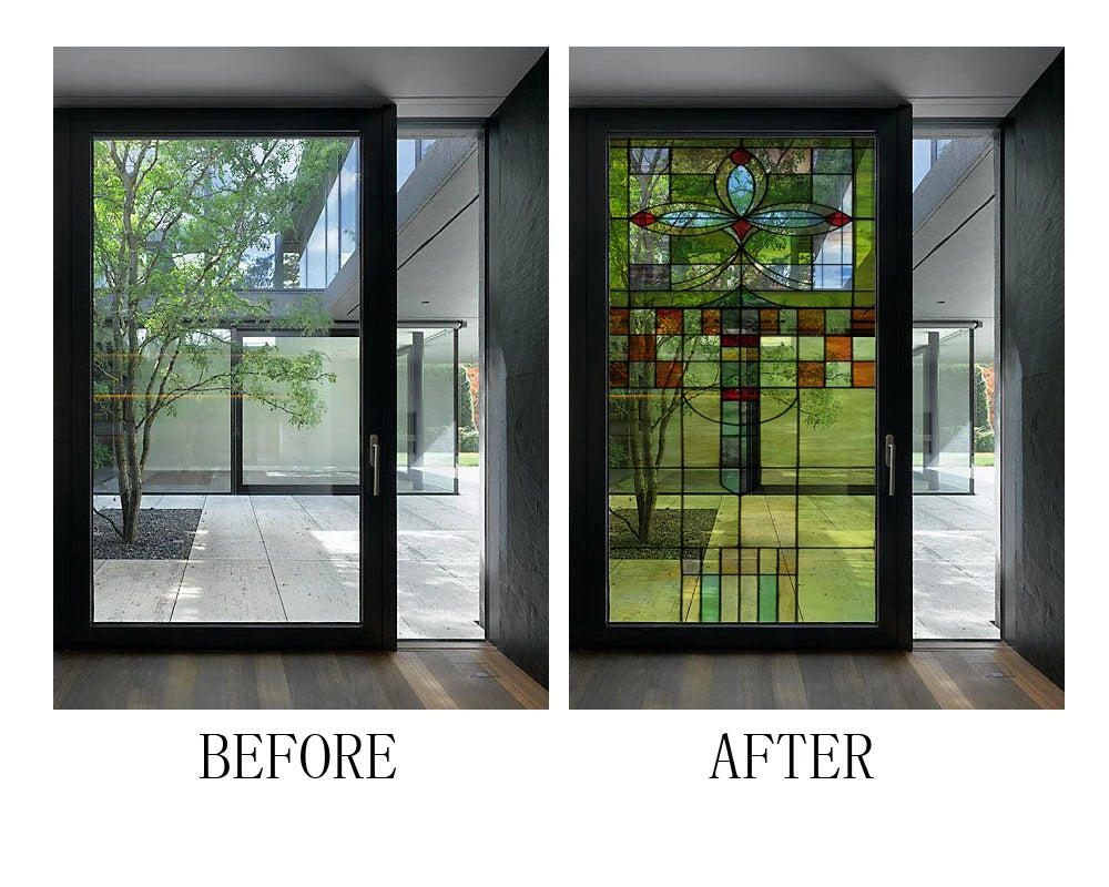 Window Films Stained Glass Films Static Cling Frosted Opaque Church Home Decor Door Sticker Window Treatment Privacy Custom Size