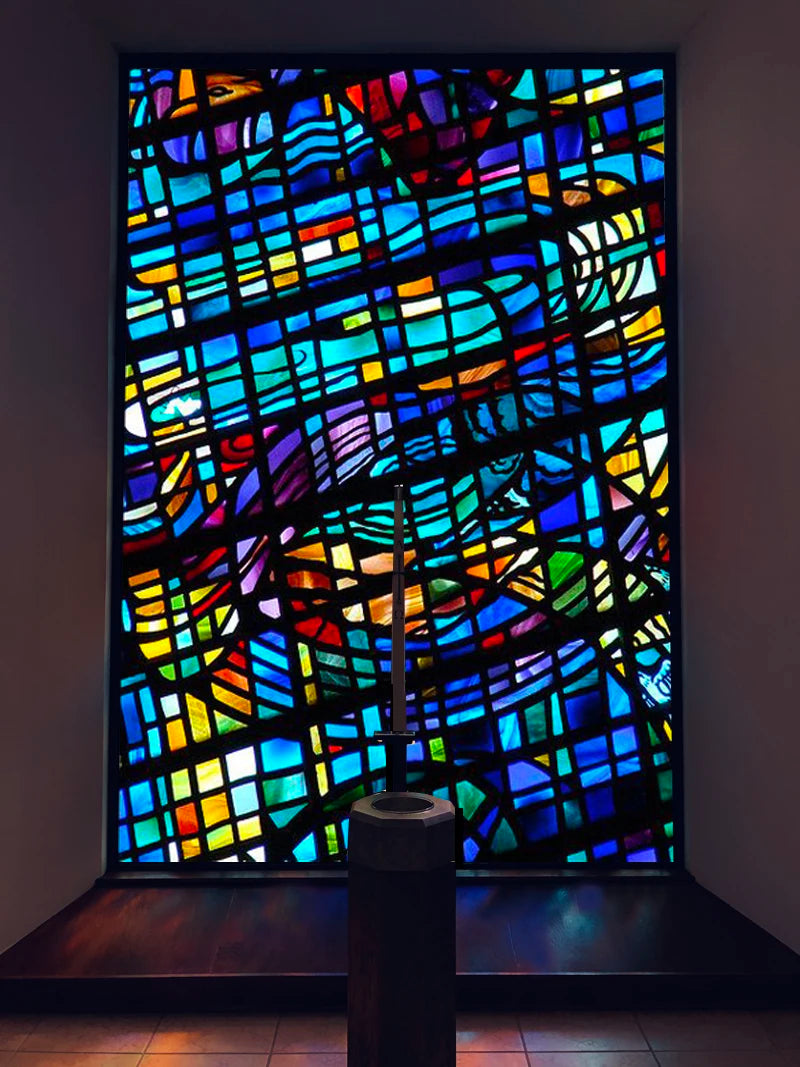 Frosted Stained Glass Window Film, Opaque  Privacy Static Cling , Home-Decor, Sun Catcher Rainbow Color, Window Covering