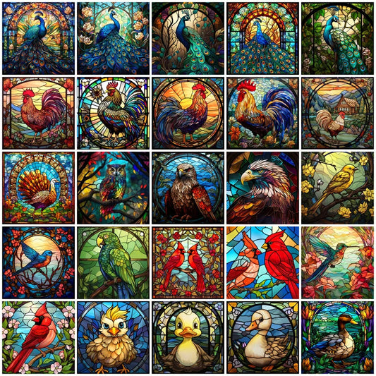 Stained Glass Window Film,Frosted Static Cling,Custom made to fit Window Size or Shape,Kitchen Bathroom Door Decor Peacock birds