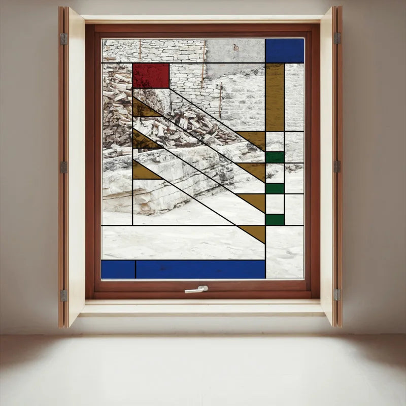 Stained Glass Window Film Transparent Glass Sticker Static Cling Prairie Scottish Style Office Door Anticollision Home Decor