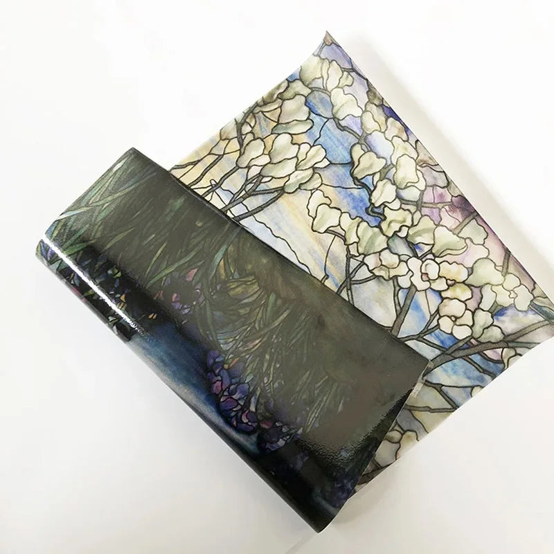 European Church Magnolias Lrises Glass Film Stained Window Opaque Sticker Static Cling Decor Privacy Custom Made Any Size