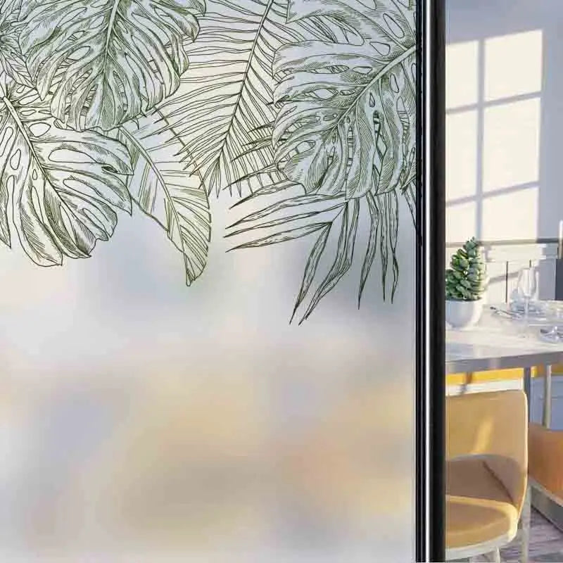 Frosted Stained Glass Window Film, Customized Decor Design, Leaf Static Cling Sticker,Home Decor Foil, Treatment