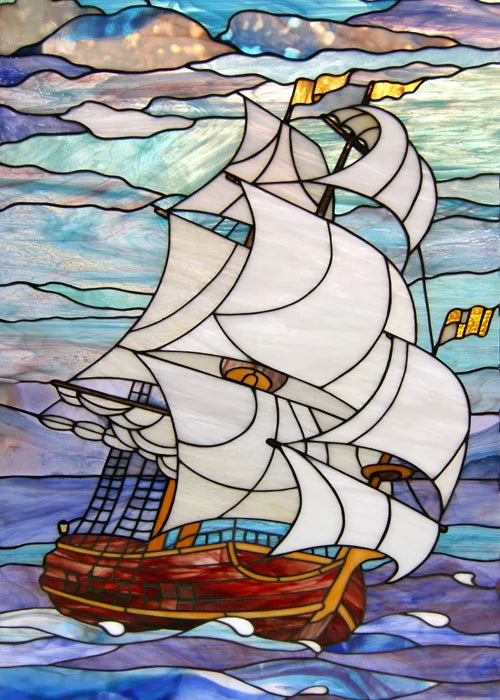 Window Film Stained Glass Stickers,Custom size Static Cling,Print Castle Church landscape Sailboat Sticker,Office Home Decor