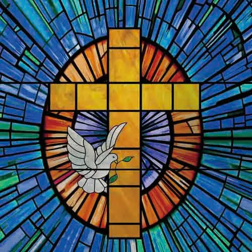 Custom Frosted Stained Glass Window Film,Sataic Cling Window Films,Retro Church Cross Dove Decor Foil Stickers Window Treatment