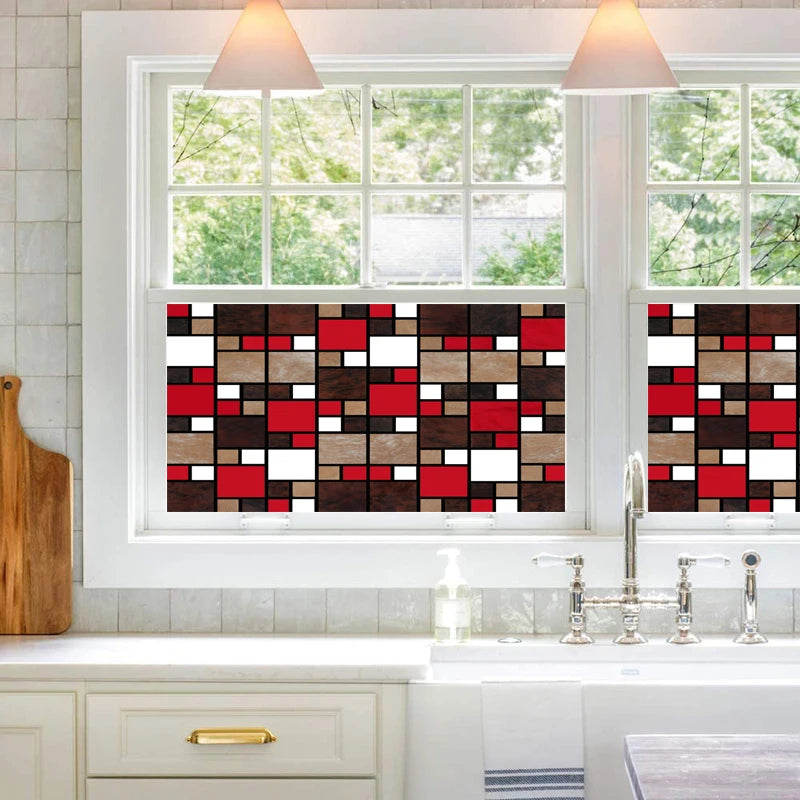 Frosted Stained Glass Window Film, Opaque  Privacy Static Cling , Home-Decor, Sun Catcher Rainbow Color, Window Covering